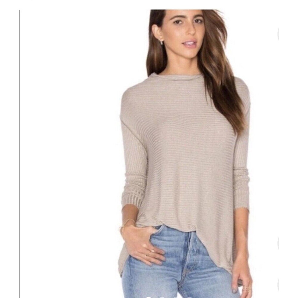 We The Free People Womens Size Medium Gray Ribbed Open Back Blouse Top